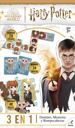 JCA-3570 SET DE JUEGOS 3 EN 1 HARRY POTTER, MEMORIA, DOMINO Y ROMPECABEZAS