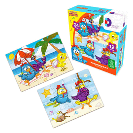 ROMPECABEZAS 2 EN 1 GALLINA PINTADITA PLAYA 12 Y 24 PIEZAS