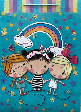 BOLSA DE REGALO NIÑA JUMBO MUÑECAS Y ARCOIRIS 44.5X33.5X15CM
