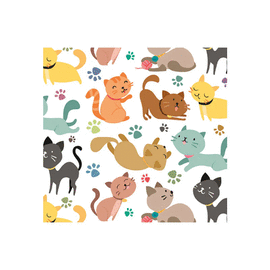PAPEL DE REGALO GATITOS Y HUELLAS FONDO BLANCO 70 X 50 CM
