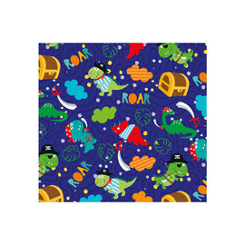 PAPEL DE REGALO DINOSAURIOS PIRATAS FONDO AZUL 70X50 CM PLIEGO