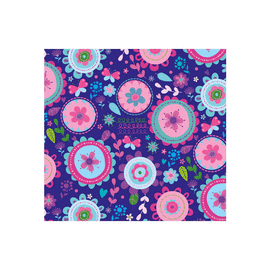 PAPEL DE REGALO FLORES Y CIRCULOS FONDO MORADO 70 X 50 CM