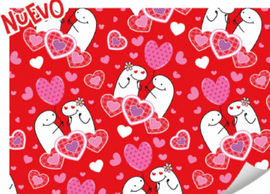 PAPEL DE REGALO 14 FEBRERO ENAMORADOS Y CORAZONES FONDO ROJO