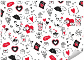 PAPEL DE REGALO 14 FEBRERO FLECHAS REGALOS Y NUBES FONDO BLANCO