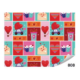 PAPEL DE REGALO 14 FEBRERO CARTAS TAZAS Y CARRITOS ROSA Y AQUA